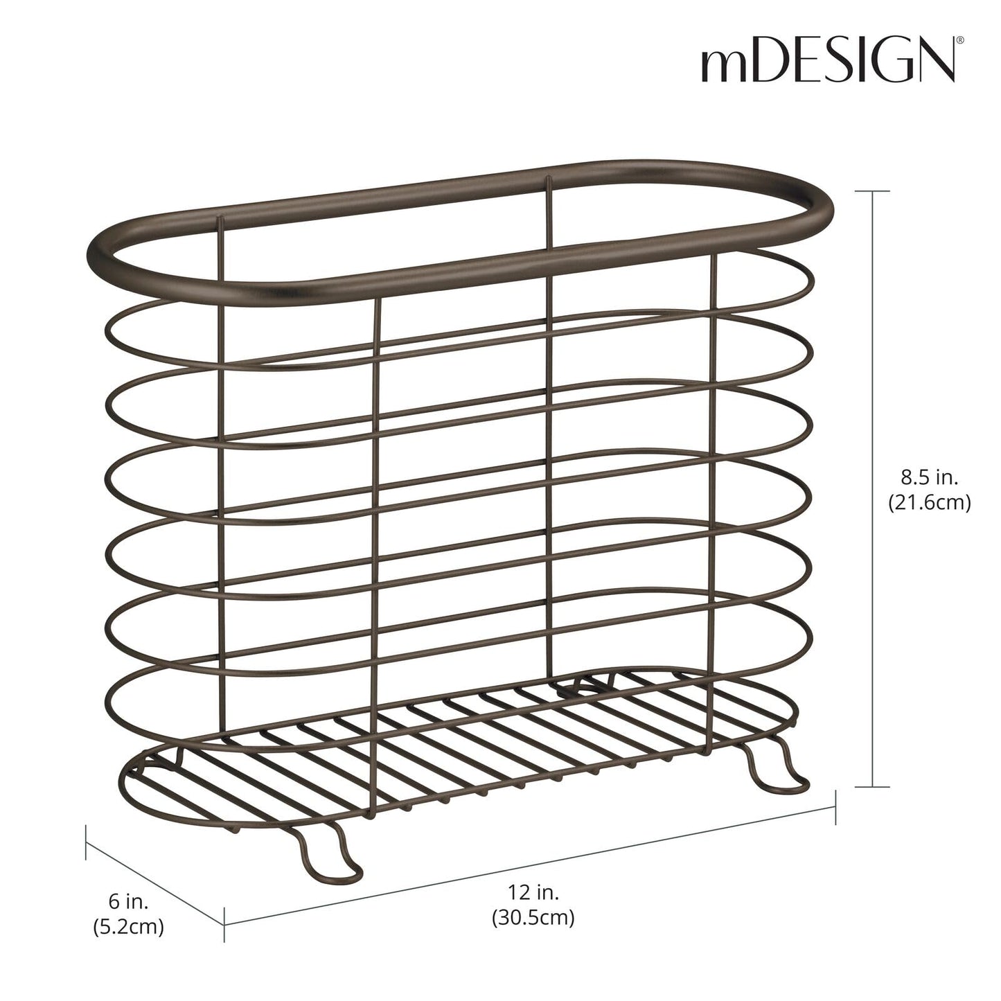 mDesign Newspaper and Magazine Rack for Bathroom, Office, Den - Bronze