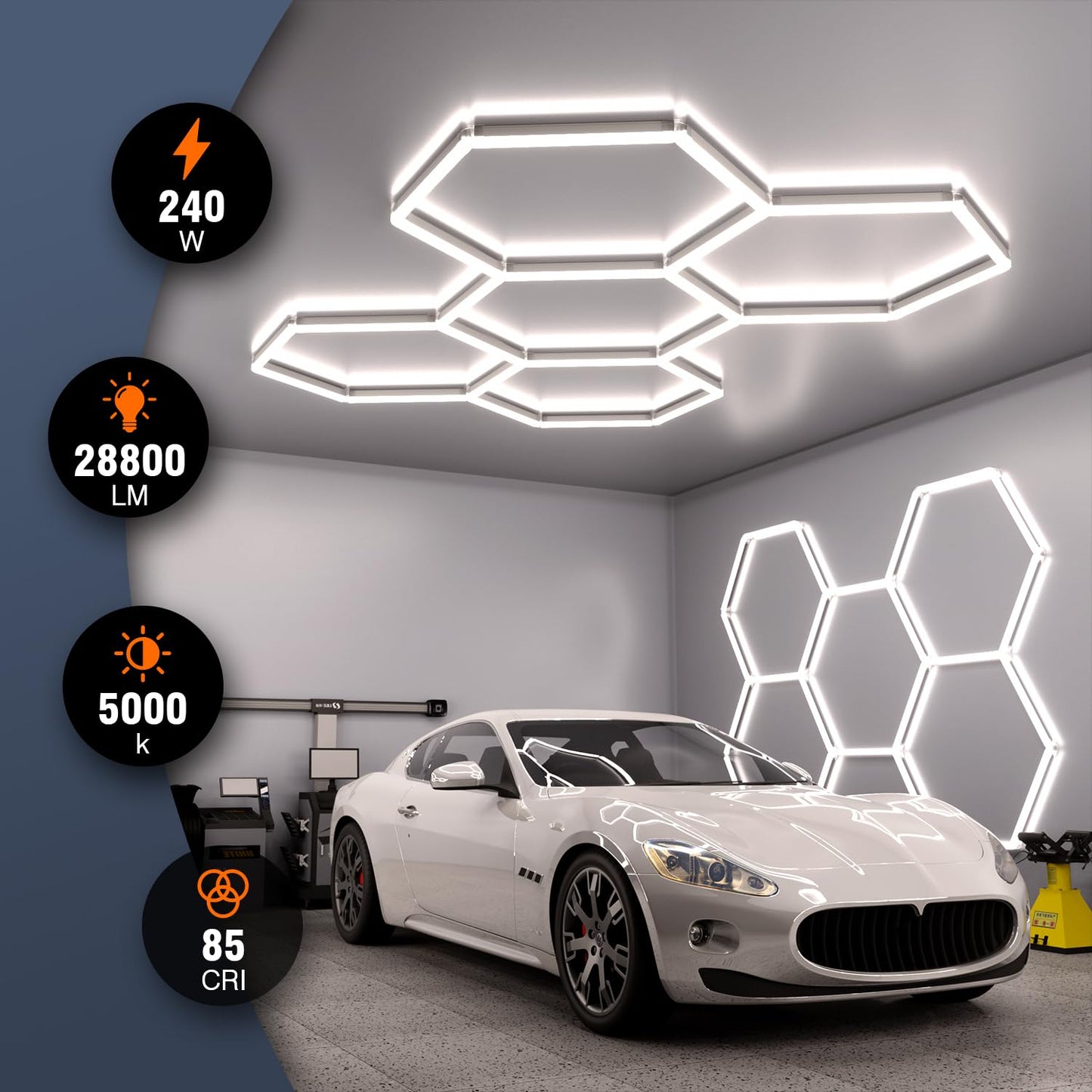 Litezone Hexagon Garage Lights, 5-HEX 240W 5000K Daylight Garage LED Lights, Modular Honeycomb Shop Light for Detailing, Workshop, Home Gym, Warehouse, DIY Workspace