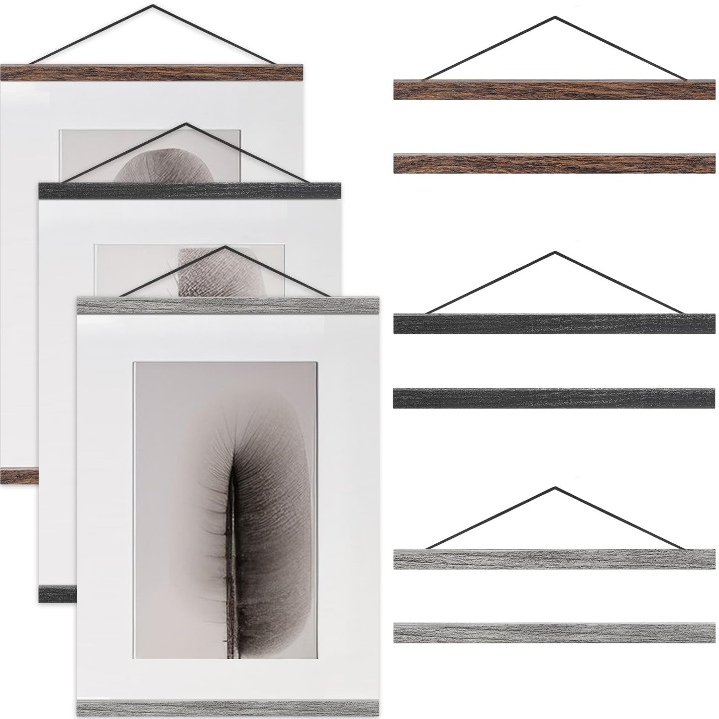 Qunclay 3 Pack Magnetic Poster Hanger Frame 12 Inch Black Gray Brown-12x18 12x24 12x22 12x20 Wood Magnet Frame for Posters, Picture, Print, Diamond Art, Cross Stitch, Canvas Artwork, Housewarming Gift