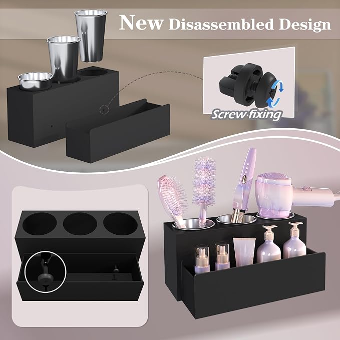 Hair Tool Organizer, Removable Blow Dryer Holder for Bathroom, Hot Tools Organizer For Hair Dryer, Blow Dryer, Curling Iron, Hair Straightener, Bathroom Countertop Organizer, Matte Black