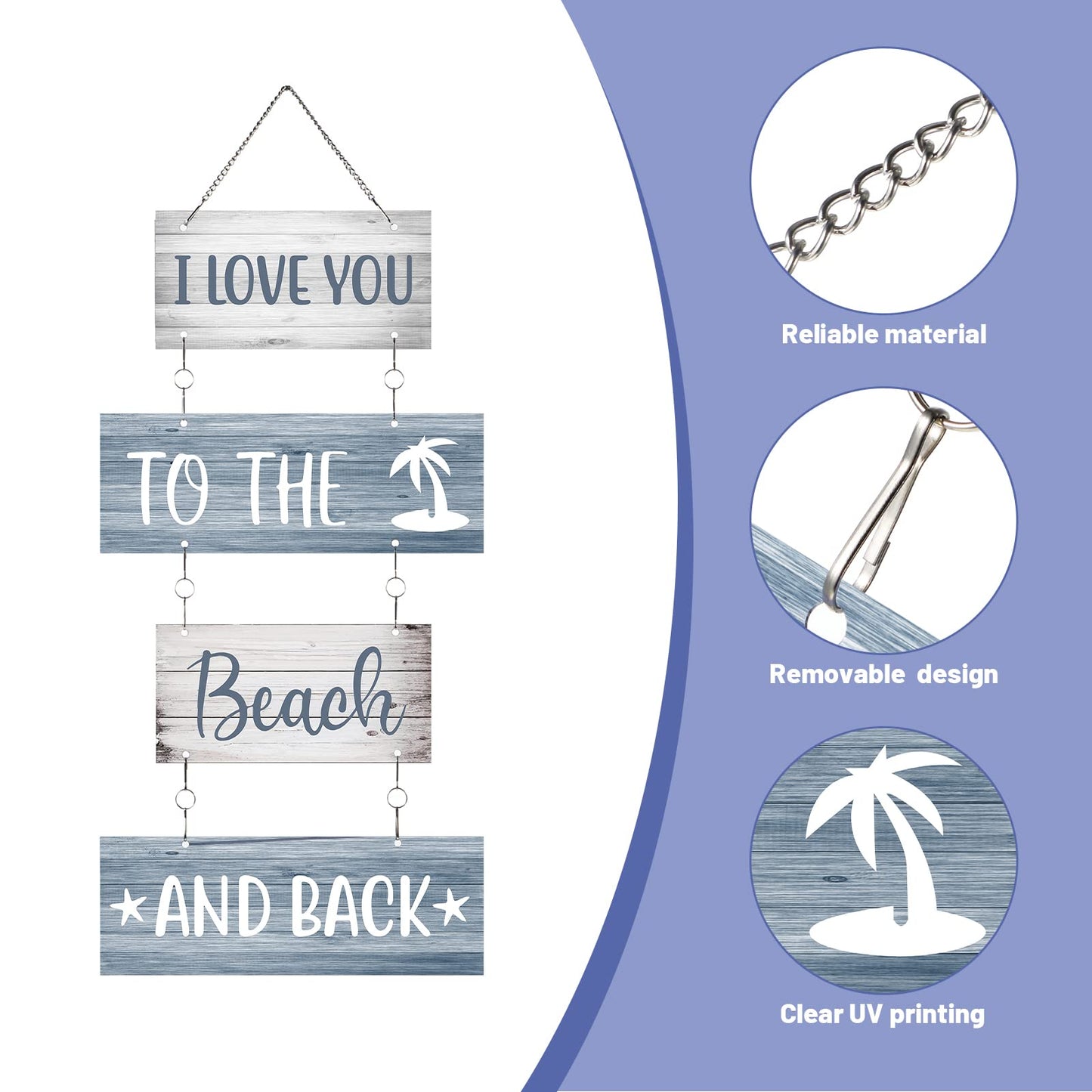 Hotop Beach Wall Decor for Bathroom Aluminum I Love You to The Beach and Back Sign Metal Wall Art Hanging Sign for Bathroom Bedroom Home Dining Room Kitchen Coastal Living Spaces
