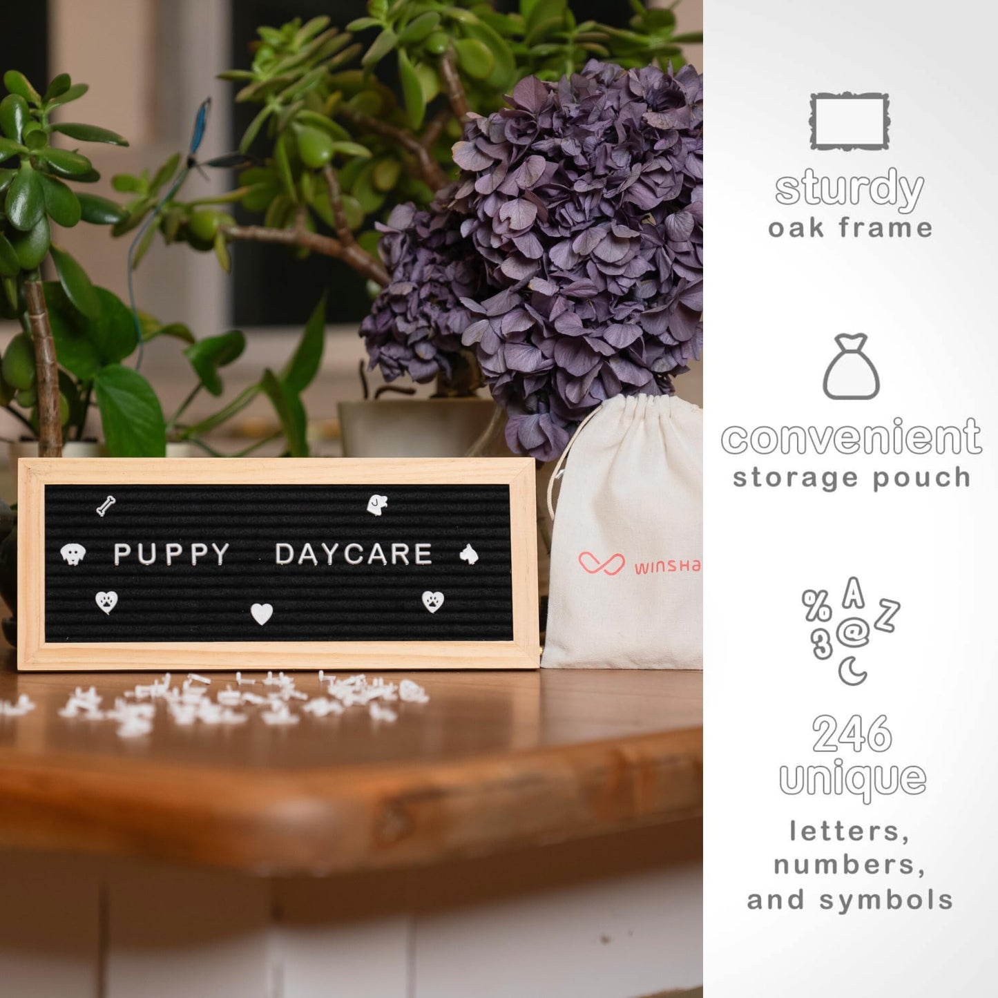 Small Letter Board | 12"x5" Mini Black Felt Classy Wooden Frame with White Letters | Premium Changeable Sign Boards for Home Decor Motivational Quotes Baby Announcement Price List Message Letterboard