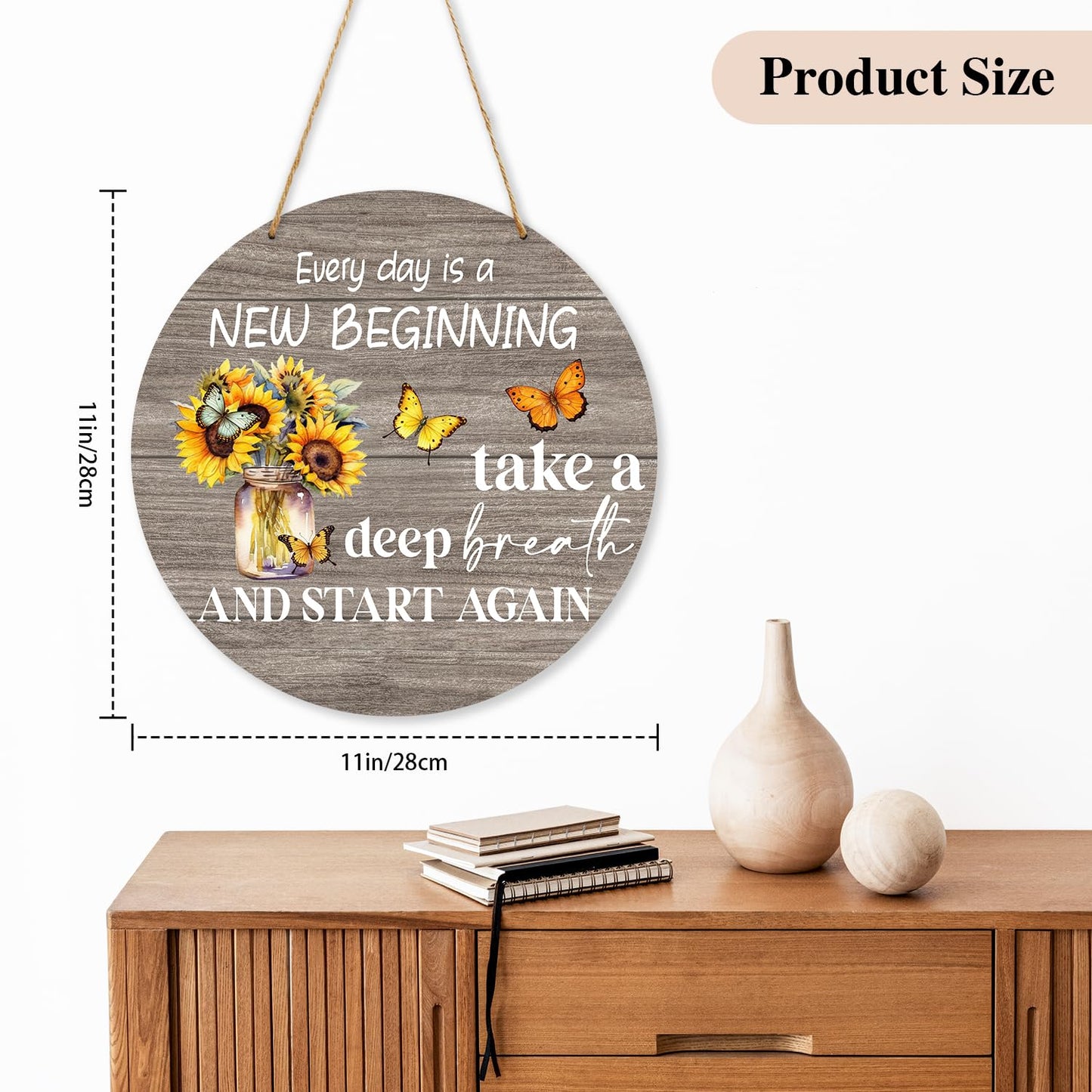 Every Day Is A New Beginning Spring Decor, Butterfly Wood Hanging Sign for Home Wall Porch Indoor Outdoor, Farmhouse Wooden Wreath Wall Hanger Decorations -17
