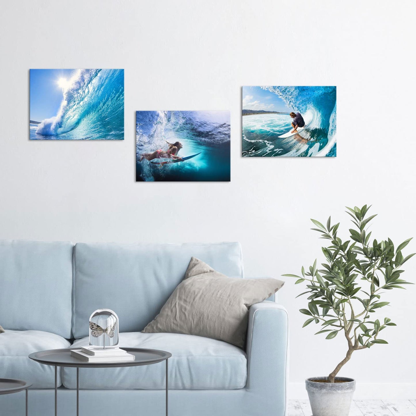 Artsbay Ocean Wall Art Surfing Painting Teal Surf Wall Decor for Bathroom Bedroom Living Room 16" W x 12" H x 3PCS