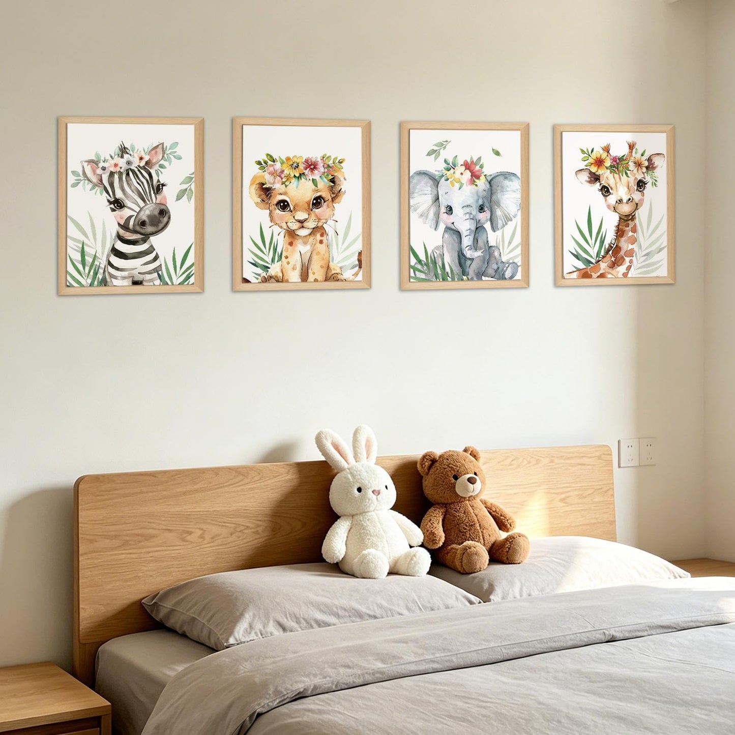 Hapons Baby Safari Animals Nursery Wall Art Decor Posters, Jungle Lion Zebra Elephant Giraffe College Teen Kids Toddler Room Bedroom Bathroom Dorm Wall Art Prints, Aesthetic Tropical Plants Playroom Classroom Wall Decor Gifts 8''x10'' 4 PCS Unframed