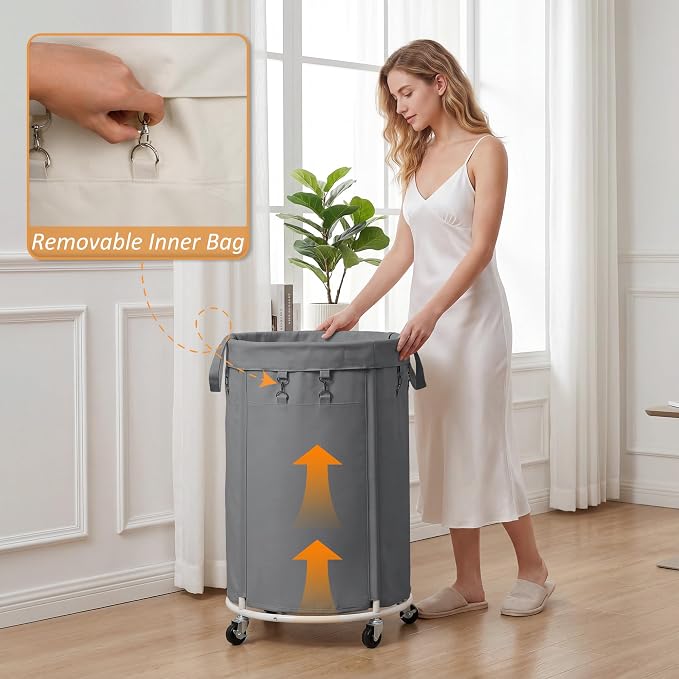 150L Large Capacity Rolling Laundry Basket Hamper with Wheels, Clothes hamper and Removable Bag for Home, Laundry Room, Bedroom, Bathroom, Apartment, Dorm