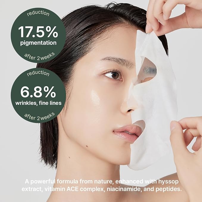Hyssop Glow Sheet Mask, 5 Pack, Hydrating, Glowing, Boosting, Repairing for younger looking skin with Vitamin A,C,E