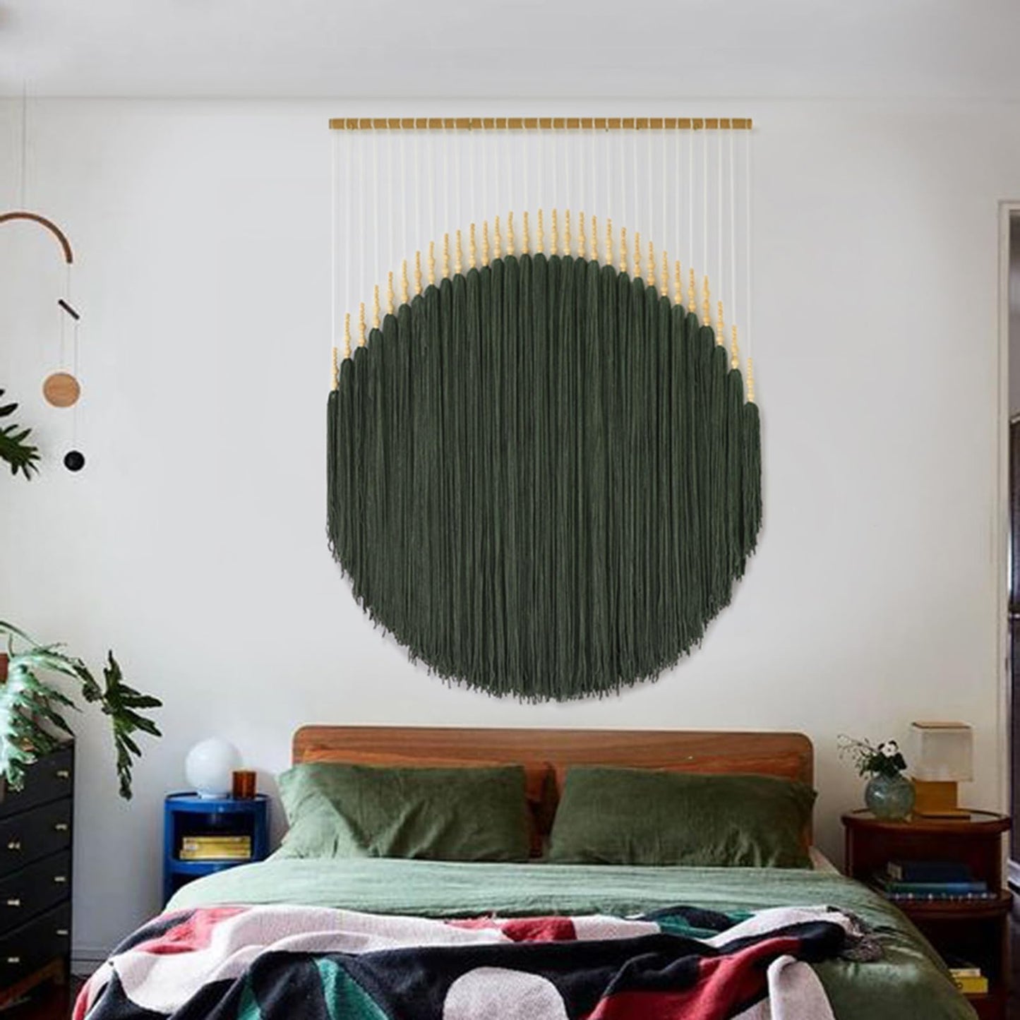 IOWER Large Macrame Wall Hanging Green Boho Decor Macrame Beads Yarn Fiber Art Beaded Tassel Home Decor For Bedroom Living room 39" W x 55" L