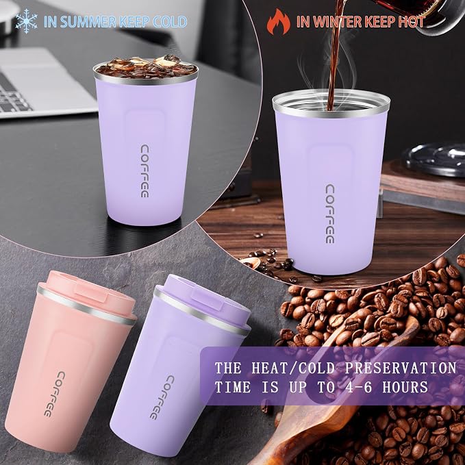 CS COSDDI 12 oz Stainless Steel Vacuum Insulated Tumbler - Coffee Travel Mug Spill Proof with Lid - Coffee Cups for Keep Hot/Ice Coffee,Tea and Beer