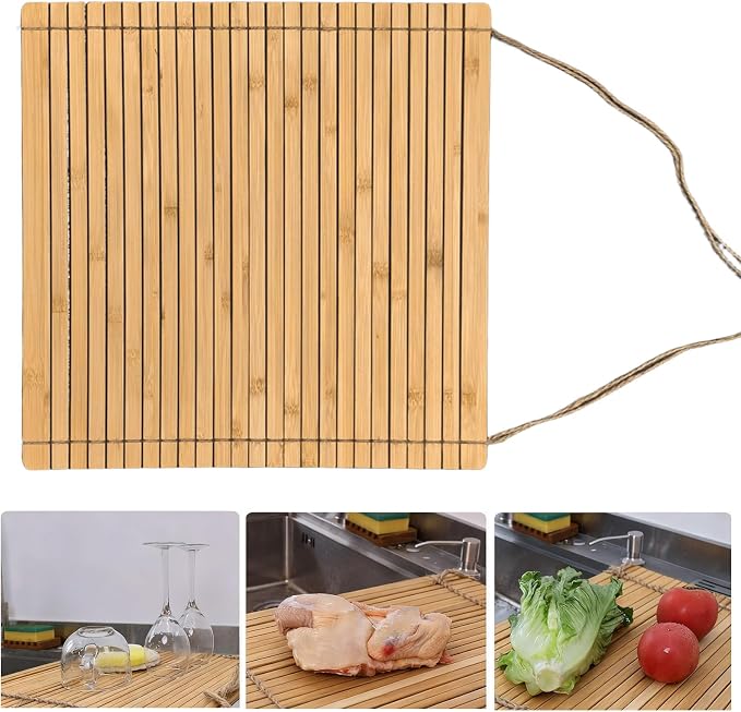 Over Sink Drainer Rack, Bamboo Roll up Dish Drying Rack Multipurpose Dish Drainer Counter Space, Over The Sink Dish DryingRack for Draining Dish, Glass, Vegetables, Fruits