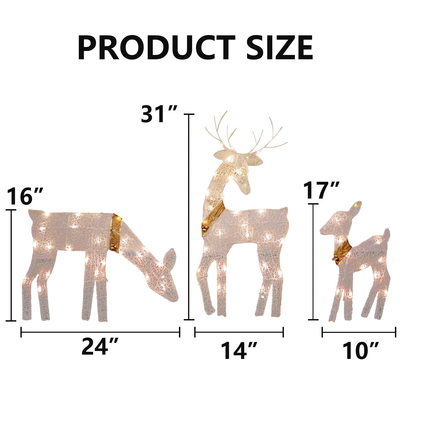 Dazzle Bright Christmas Outdoor Decoration, 3-Piece Lighted 2D Reindeer Family with 60 L, Pre-Lit Light Up Deer Set, Waterproof Outdoor Christmas Deer Decorations for Yard Patio Lawn Garden Party