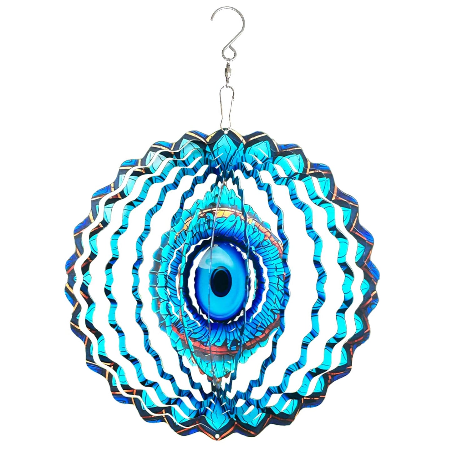 SAC SMARTEN ARTS 3D Wind Spinner Mandala 10 Inch Evil Eye Stainless Steel Wind Sculpture Blue Hanging Ornament Laser Cut Metal Art for Indoor Outdoor Garden Decoration Protective Amulet for Home Yard