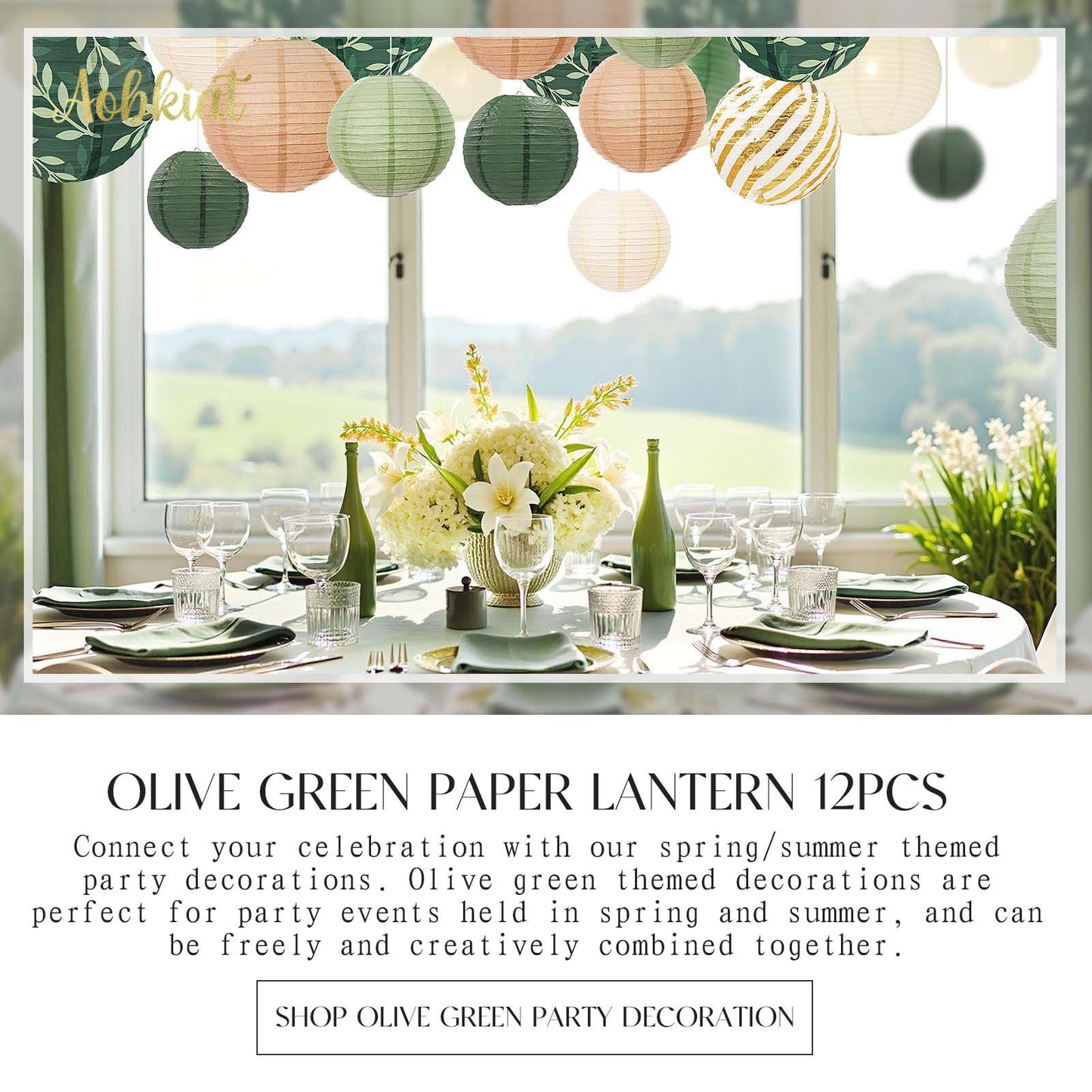 AOBKIAT Party Decorations Paper Lanterns Set,12PCS Sage Green Brown Chinese Japanese Hanging Paper Lantern for Green Boho Wedding,Birthday,Baby Shower,Bridal Showers,Neutral Party Decor