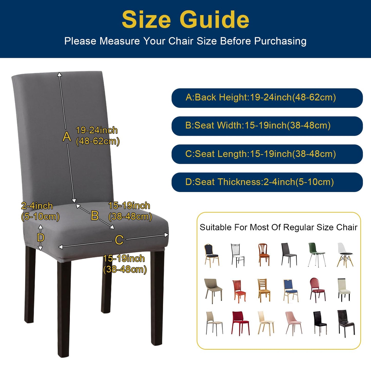 Fafua Chair Covers, Stretch Kitchen Dining Room Chair Covers Set of 6, Removable Washable Dining Chair Slipcovers for Home, Hotel, Banquet