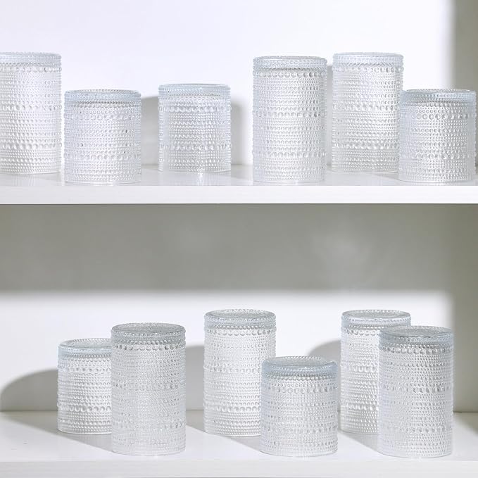 Moretoes Water Glass Cups Set of 2 Hobnail Drinking Glasses, Vintage Glassware 12 Oz Highball Glasses & 10 Oz Cocktail Glasses, Clear Embossed Tumbler Glassware Set for Whiskey, Beer, Juice, Milk