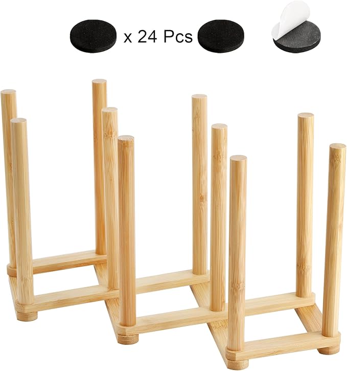 Yesland 2 Pack Wooden Bottle Drying Rack - Retractable Bamboo Dish Drying Rack Stand for Water Bottles, Baby Bottles, Sippy Cups, Reusable Bags, Plates, Cutting Boards - Kitchen Counter Organizer