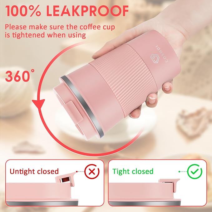 CS COSDDI 12 oz Stainless Steel Vacuum Insulated Tumbler - Coffee Travel Mug Spill Proof with Lid - Coffee Cups for Keep Hot/Ice Coffee,Tea and Beer (3rd light pink)