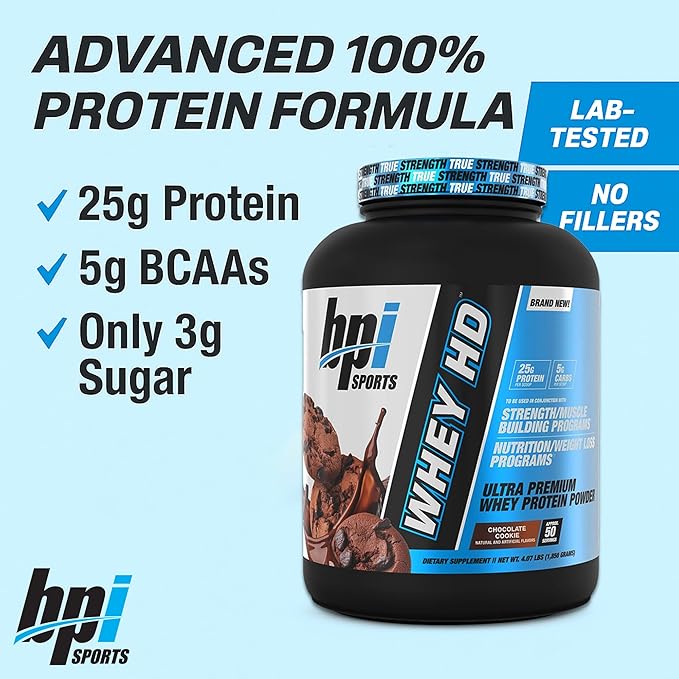 BPI Sports Whey HD Ultra Premium Protein Powder Isolate | Workout Whey Protein Powder For Men & Women for Muscle Gain | Milk Protein Concentrates | Chocolate Cookie/ Vanilla Caramel, 4.07 Pound