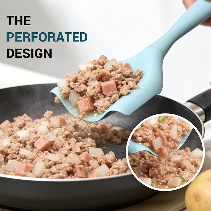 2 Pack Mincing Spatula Meat Chopper, Hamburger Grinder, Premium Heat Resistant Smasher for Ground Beef, Potato Mix Tool, Meat & Poultry Tenderizers-Aqua