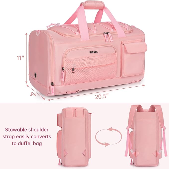 Gym Bag for Women & Men, Sports Travel Duffle Bag with Shoe Compartment, Anti-Theft Carry On Weekender Bag, Water Resistant Overnight Backpack for Airplane, Gym, Travel (Pink)