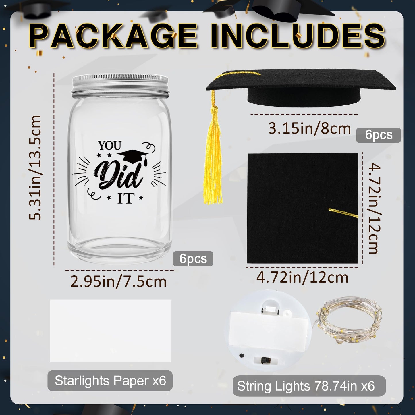 CUPLOOV 6 Sets 2026 Graduation Centerpieces for Tables, Mason Jar Centerpieces with Graduation Caps, Money Jars for College High School Congrats Grad Party Decor Supplies