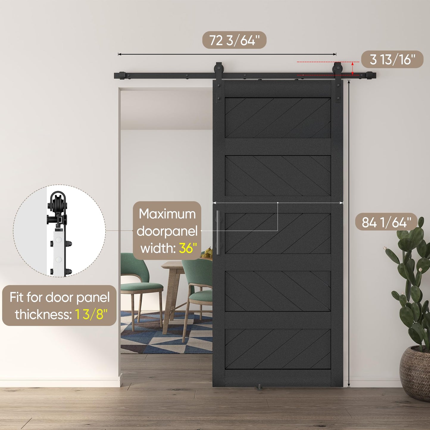 JUBEST 36" x 84" Barn Door, Slding Barn Door Kit Wave-Shape Barn Door Panel with Hardware Kit Include, Easy Installation, Solid Wood, MDF & PVC Covered, Black