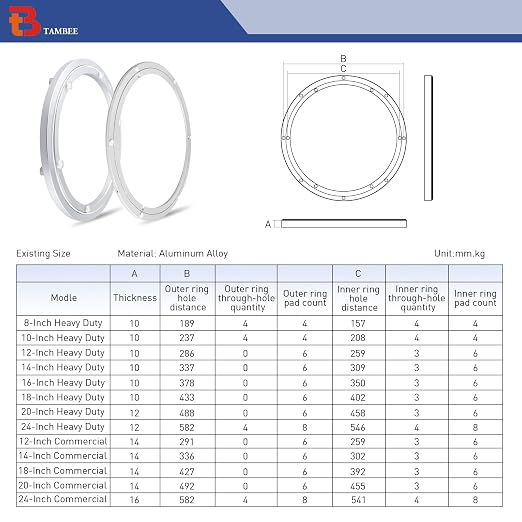 TamBee 18 Inch Lazy Susan Hardware Kit - Heavy Duty Aluminum Turntable Bearing with Metal Rotating Ring Mechanism Lazy Susan Parts for Puzzle Boards, DIY Projects (Base Only)