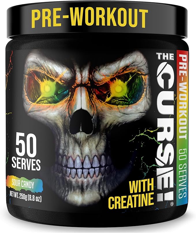 JNX SPORTS The Curse! Pre Workout Powder for Men & Women, Caffeine, Beta-Alanine, Creatine, L-Citrulline, 50 Servings, Sour Candy Flavor ??Boost Energy, Strength & Focus