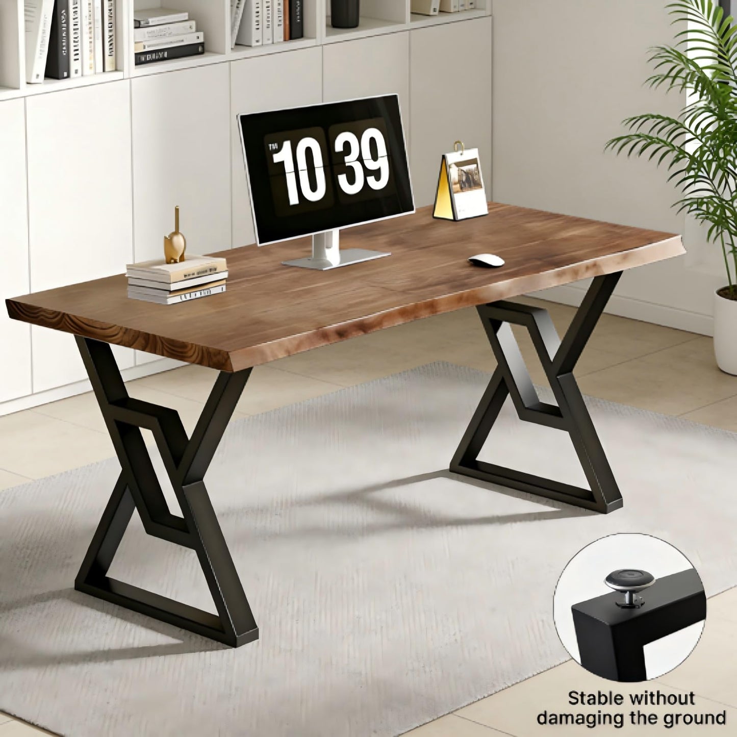 QZYJKJ 55inch Rustic Brown Solid Wood Computer Desk - Modern Gaming Workbench for Home Office, Modern Simple Design, Ideal for Study, Writing, Dining