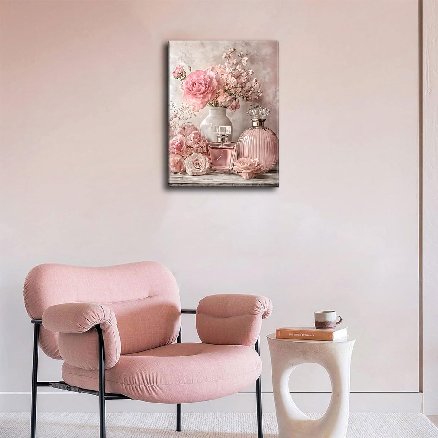 Pink Floral Canvas Wall Art Rose Flowers Plant painting Decor Picture Perfume Botanical Posters Prints for Living Room Dressing Preppy Apartment Valentine's Day Bedroom Corridor Home Decoration