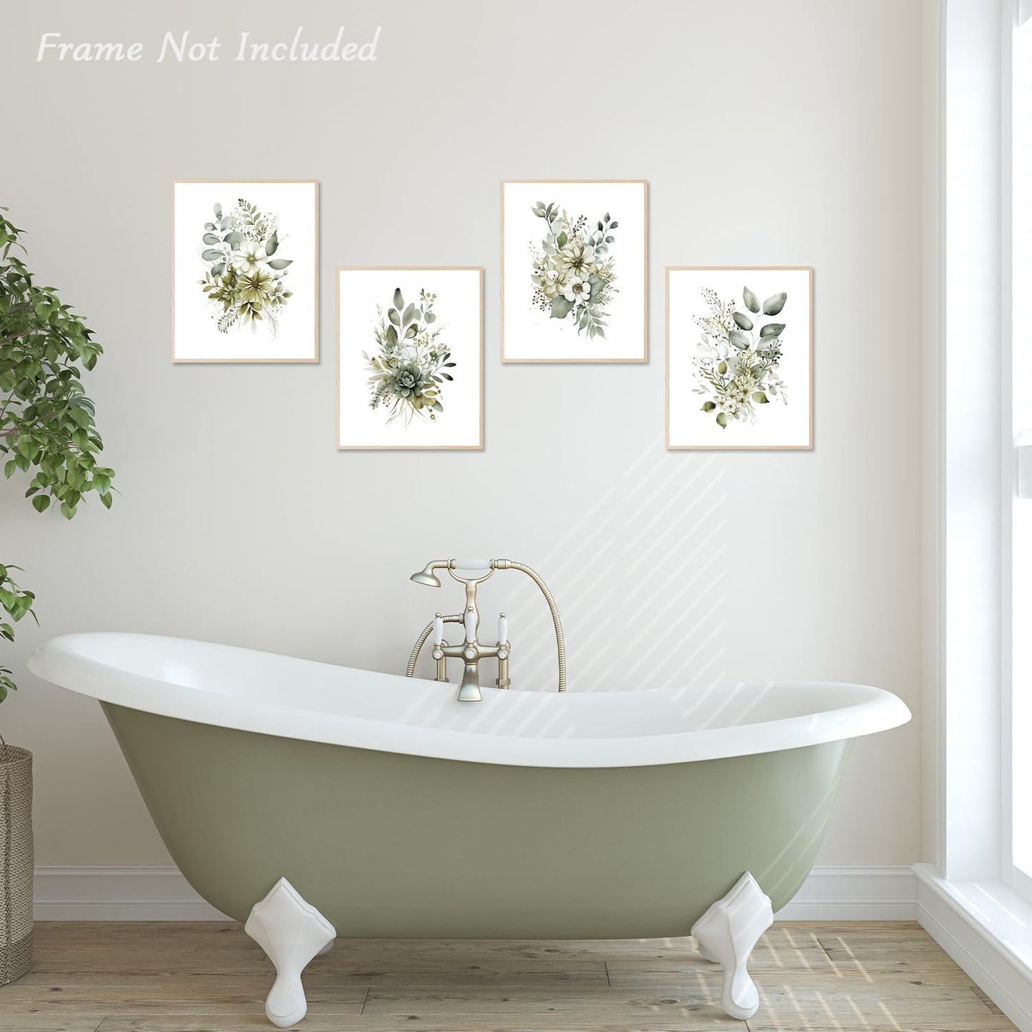Dazzlewall 4pcs Botanical Wall Art Prints, Boho Sage Green Leaves Watercolour Artwork Print, Minimalist Wall Decor for Bedroom Living Room Bathroom, 8x10 in Unframed