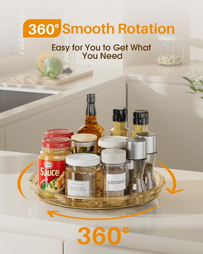LAMU 2 Pack Lazy Susan Organizer 9 inch Lazy Susan Turntable for Cabinet, Rotating Spice Organization for Cabinet, Kitchen, Table Top, Countertop, Pantry Fridge Organizers and Storage, Amber