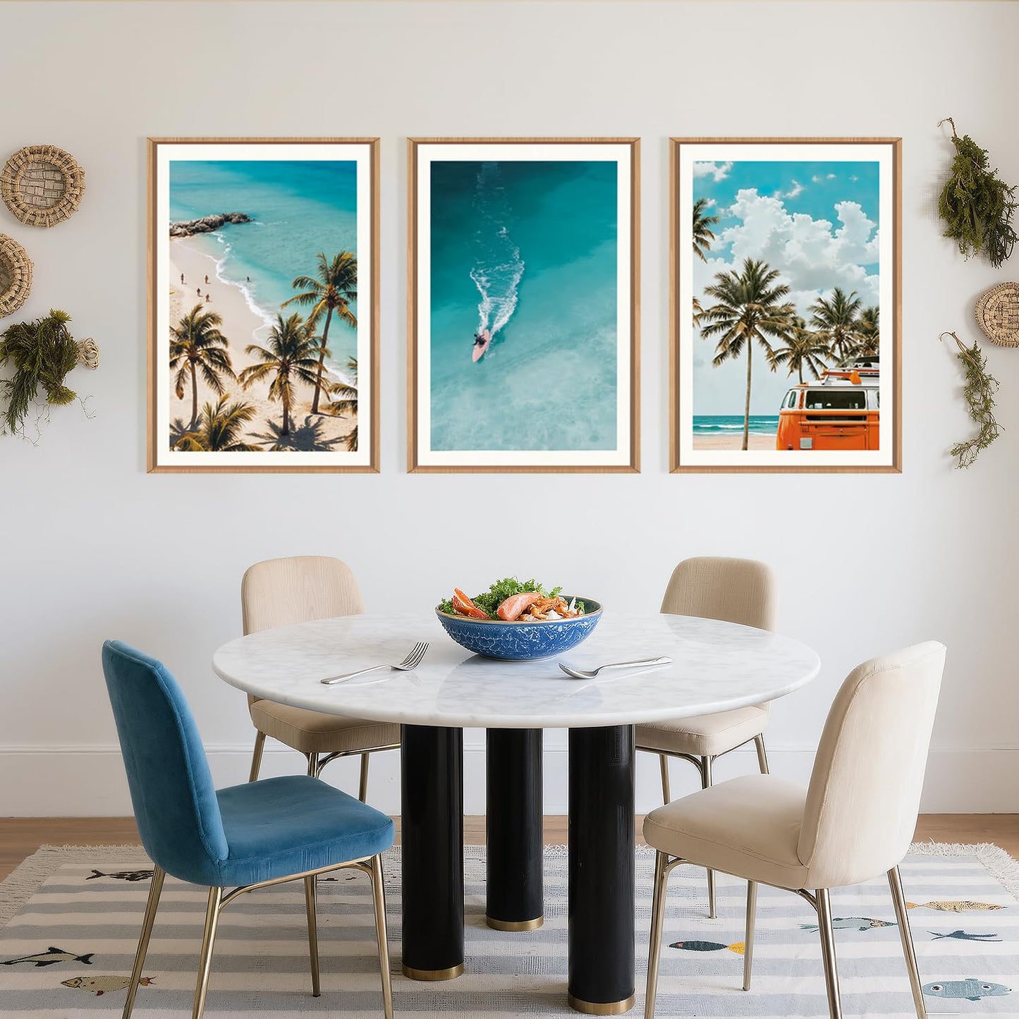 LHIUEM Large Nature Surfboard Beach Framed Canvas Wall Art,Summer Ocean Surfing Wall Decor,Palm Trees Wall Painting,Modern Picture Artwork for Living Room,Bedroom,Dining Room,Office -16"x24"x3