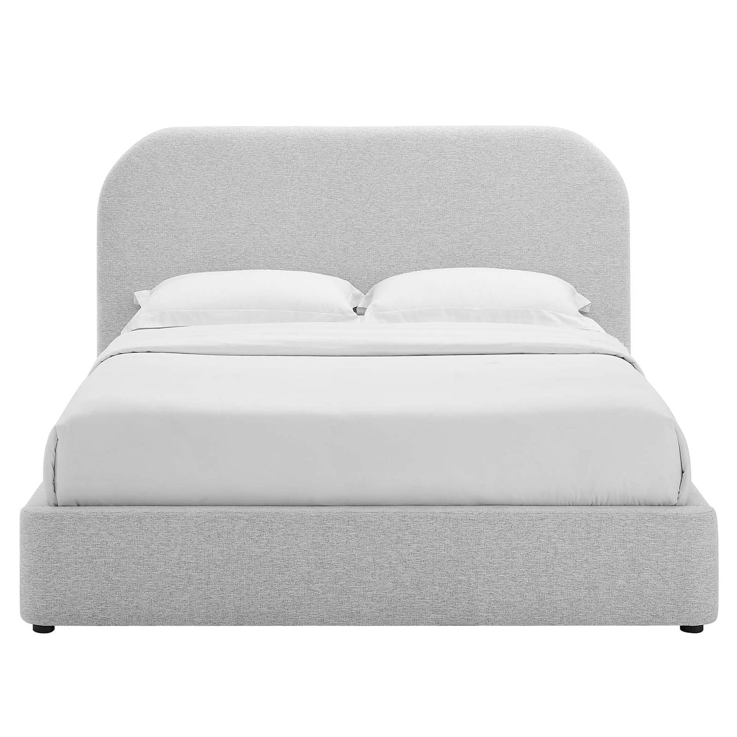 Modway Keynote Modern Queen Bed Frame with Curve Shaped Headboard in Heathered Weave Light Gray, Woven Heathered Fabric Upholstery, Queen Size Platform Bed, Soft Cloud Bed Frame, No Box Spring Needed