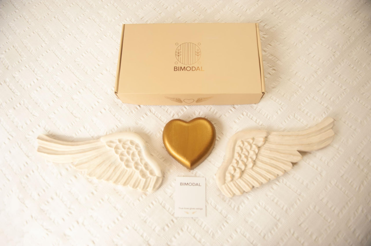 Bimodal Handmade Wooden Wall Art – Gold Heart & Wings – Elegant Rustic Home Decor for Bedroom, Living Room, Kitchen, or Terrace – Great for Weddings, Anniversaries & Gifts for Her – 30” Wide.