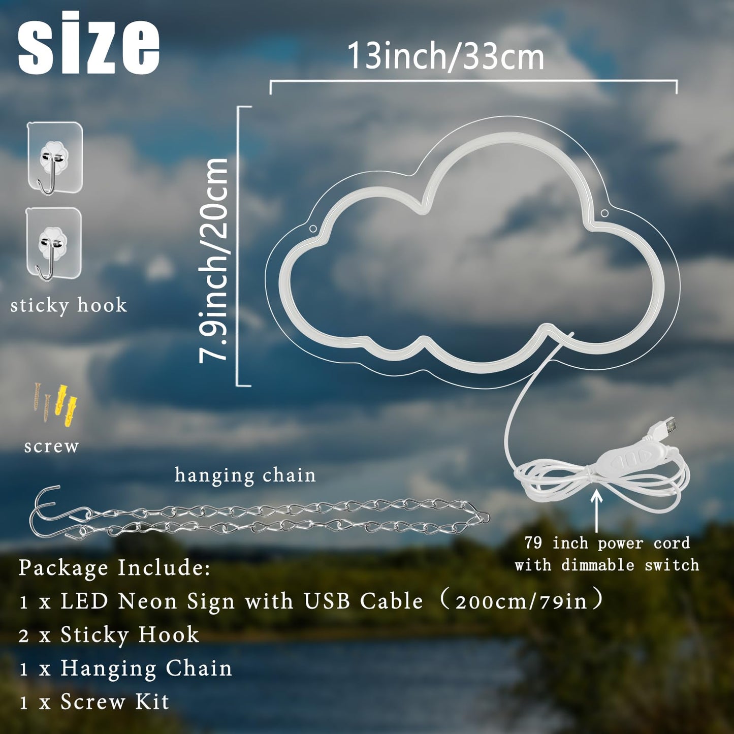 Cloud Neon Sign Cute White Clouds LED Light Sign for Wall,13 * 7.9IN Dimmable USB Floating Clouds Light Up Sign for Living Room Kid Bedroom Nursery Birthday Christmas Wedding Party decor
