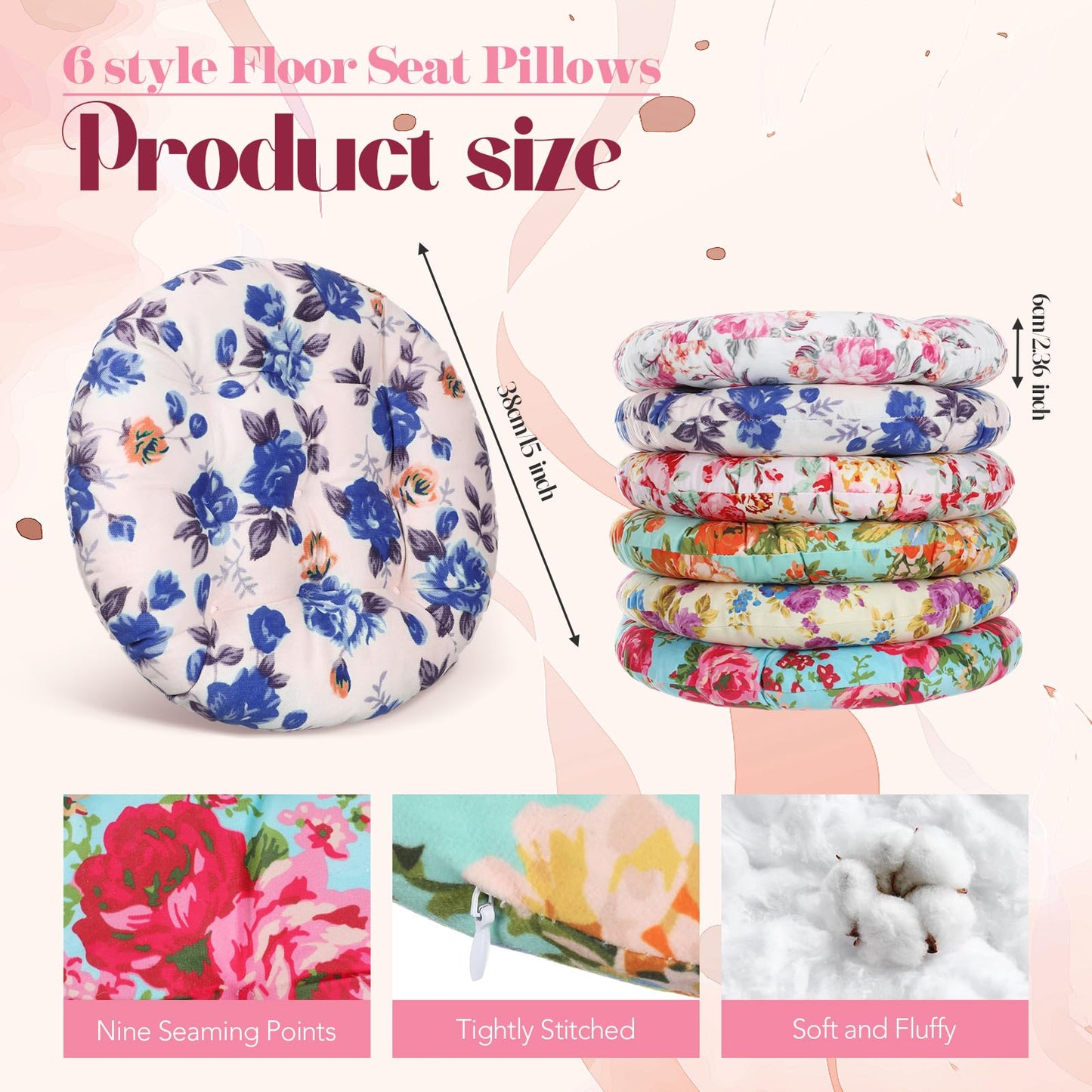 Briwooody 6 Pcs Boho Floor Pillow Cushions Seating 15 x 15 Inches Boho Floor Pillow Round Seat Reading Chair Cushions Yoga Mandala Meditation Pouf for Classroom Home School Playing Supplies