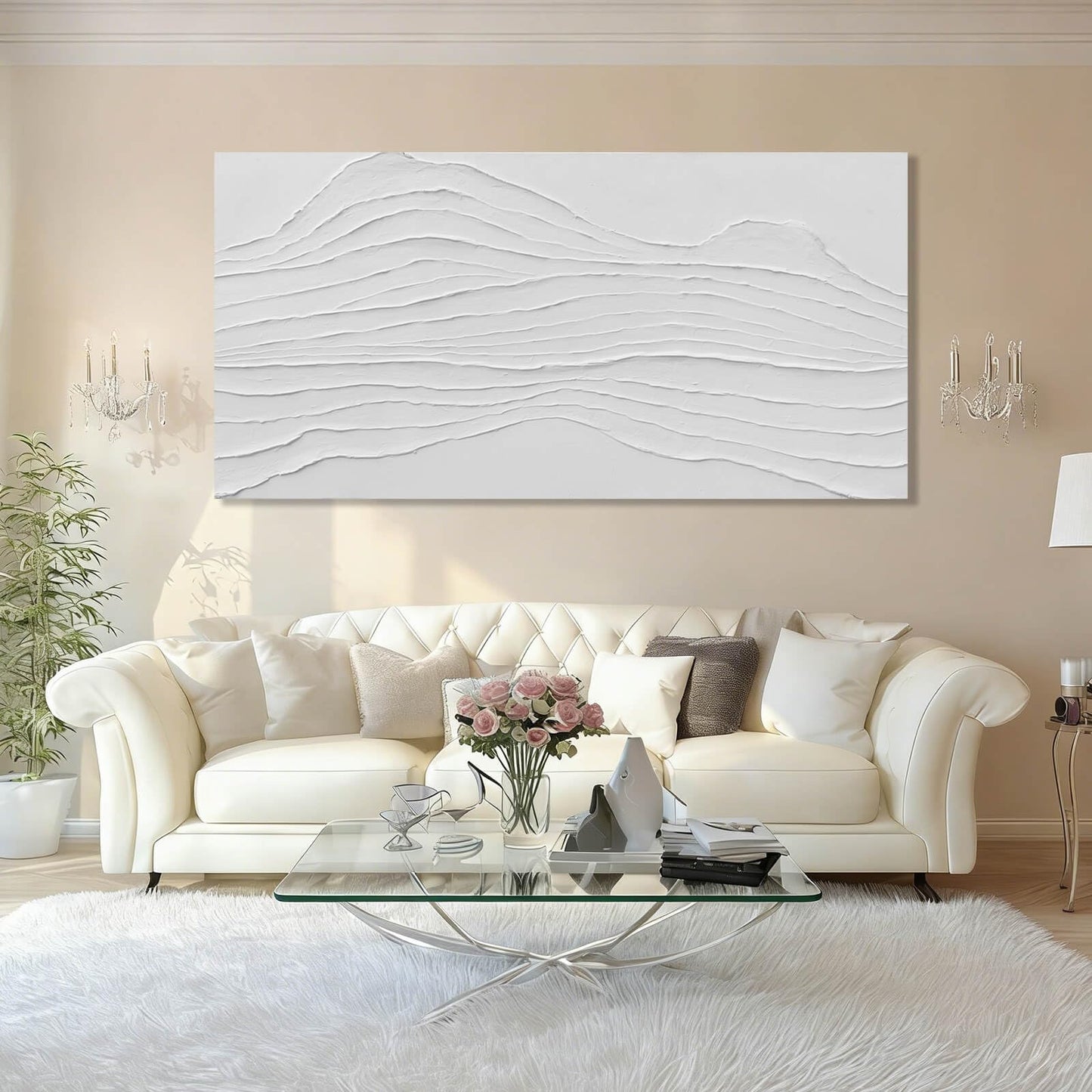 GAIDUOMAI Large Abstract Wall Decor White Line Wall Art Textured Minimalist Poster Contemporary Wall Painting for Living Room Office Bedroom 29"x 58" Hallway Decor