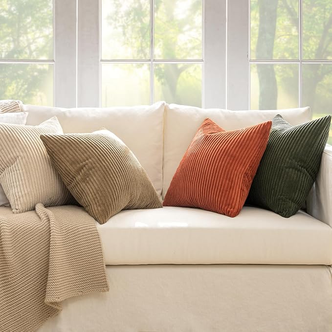 MIULEE Boho Farmhouse Throw Pillow Covers 20x20 Inch Set of 4 Western Modern Decorative Cushion Covers Soft Corduroy Home Decor for Couch Bed Sofa Living Room Rust-Olive Green Gradient Series