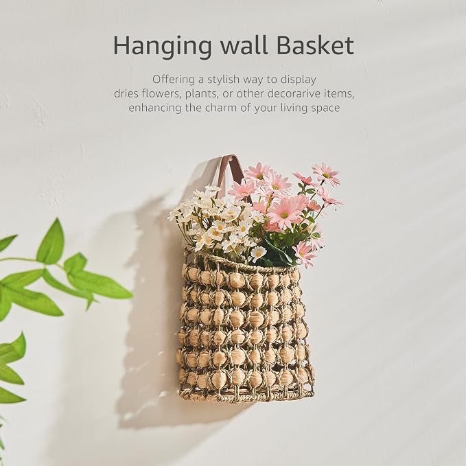 Wall Hanging Pocket Basket Portable Storage Basket Decorative Boho Mounted Organizer Dried Flower Plants Front Door Basket for Garden Farmhouse Home