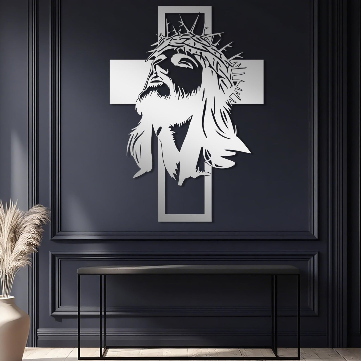 kawazu Metal Jesus Cross Wall Art, Christian Metal Wall Art, Jesus Cross Home Decor, Crosses Hanging, Large Crucifix Decorations for Church (Black, 30"x21"/76x54cm)