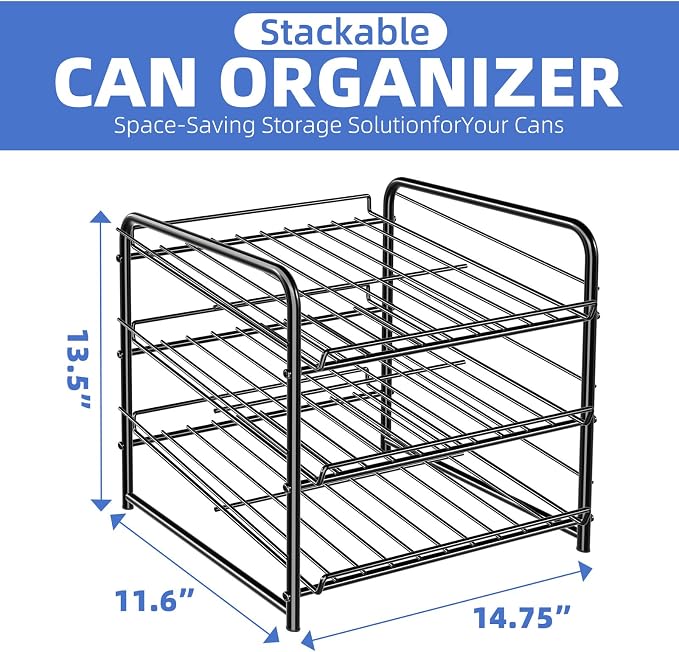 Simple Trending Can Rack Organizer, Stackable Can Storage Dispenser Holds up to 36 Cans for Kitchen Cabinet or Pantry, Black