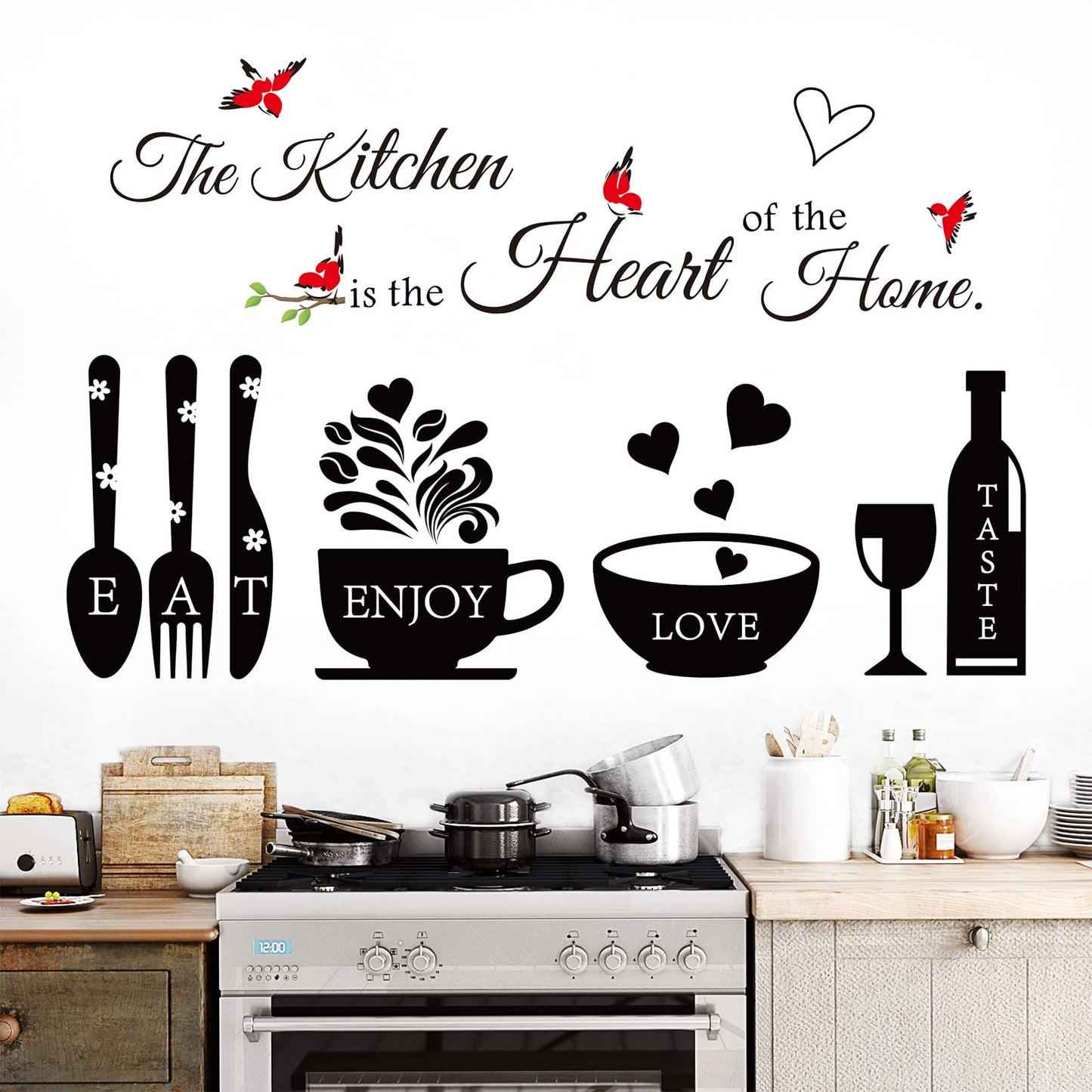 Rotumaty Kitchen Wall Stickers Decals Decor Kitchen The Heart of The Home Wall Decor Quotes Sign Utensil Art Decorations for Home Dining Room Coffee Shop