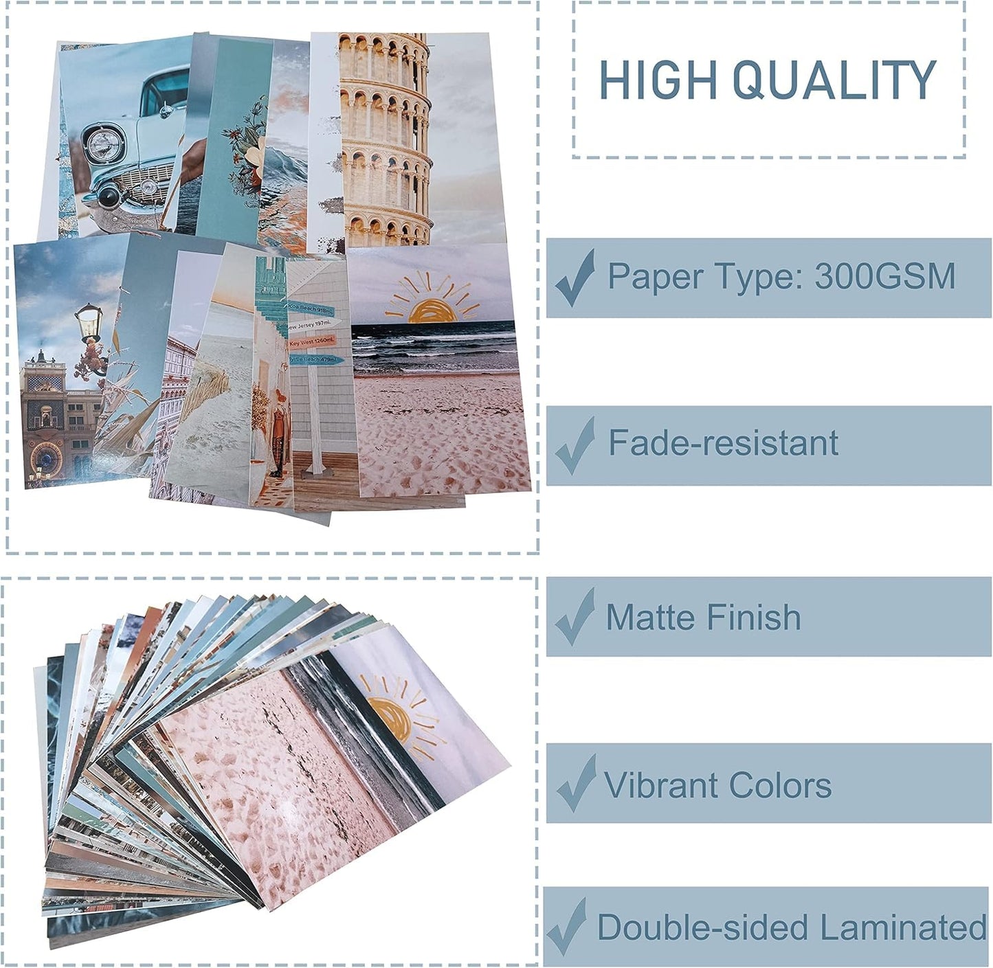 Onivein Peach Teal Wall Collage Kit Aesthetic Pictures, 50Pcs 4 x 6 Inch Blue Aesthetic Picture, Summer Beach Collage Print Kit, Trendy Cute Posters Photo Collage Kit for Dorm Bedroom Decor