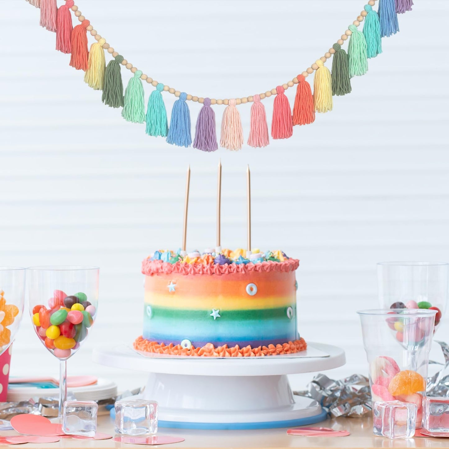 Tasruwat Rainbow Pastel Yarn Wood Bead Tassel Garland Wall Hanging Decor Boho Preppy Bunting Banner Tassels for Spring Easter Nursery Classroom Birthday Party Baby Shower Kids Bedroom Decorations