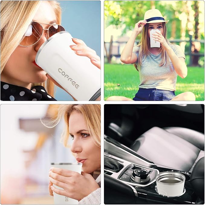 CS COSDDI 12 oz Stainless Steel Vacuum Insulated Tumbler - Coffee Travel Mug Spill Proof with Lid - Coffee Cup for Keep Hot/Ice Coffee,Tea and Beer (White)