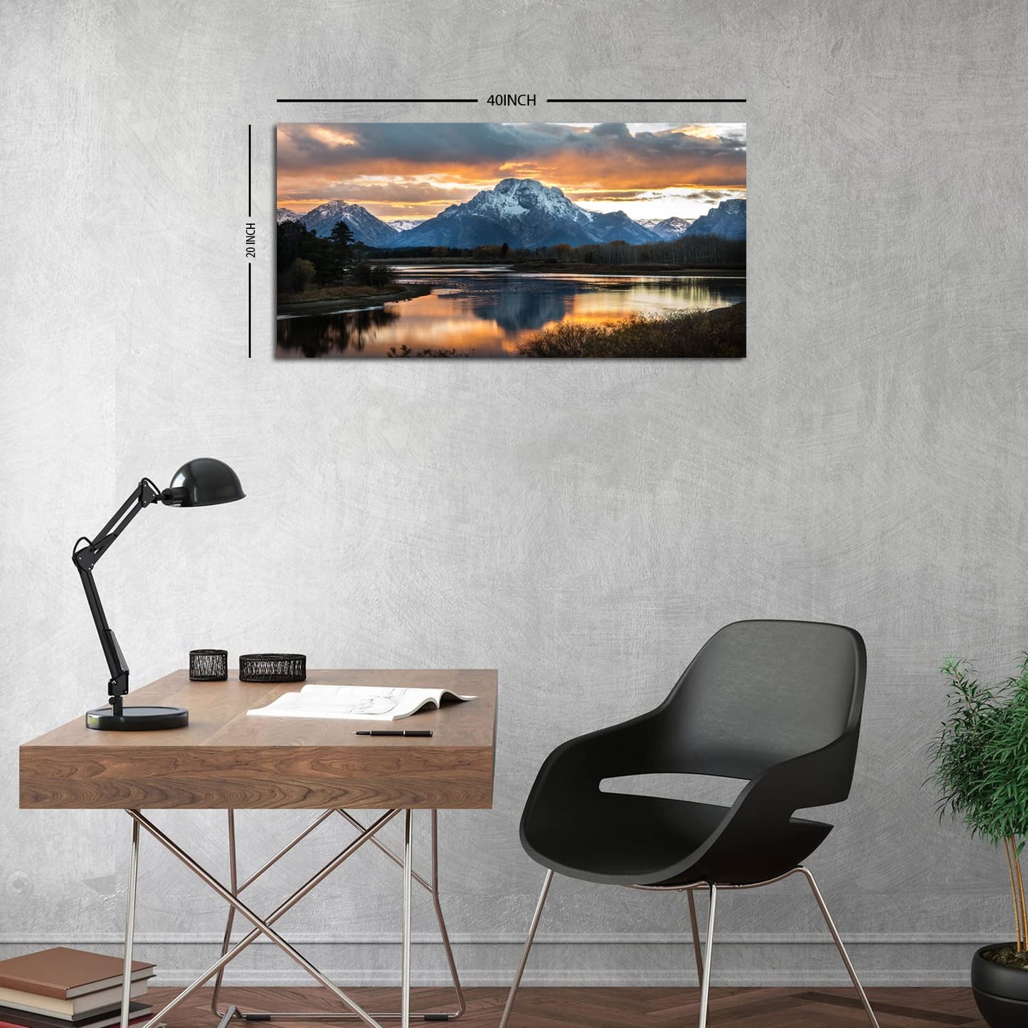 Sunset Mountain Wall Art for Living Room Nature Grand Teton Landscape Canvas Wall Decor National Park Wall Art Oxbow Bend Snake River Scenery Wyoming Painting Artwork Office Home Decoration 20x40"