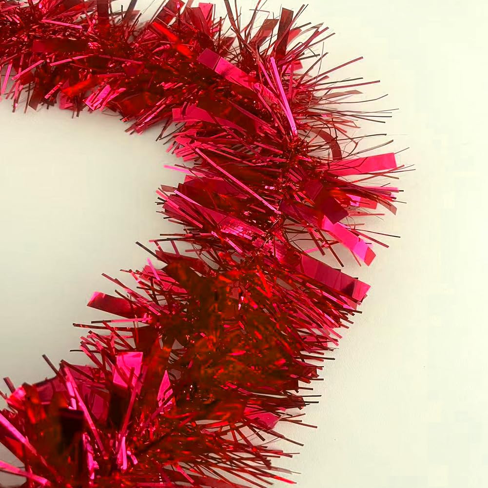 Psoeksdo 33Ft Christmas Tinsel Garland Xmas Tree Decorations Shiny Thick Red Metallic Twist Garland Ceiling Hanging Decor for Xmas New Year Birthday Party Indoor Outdoor Supplies-Red