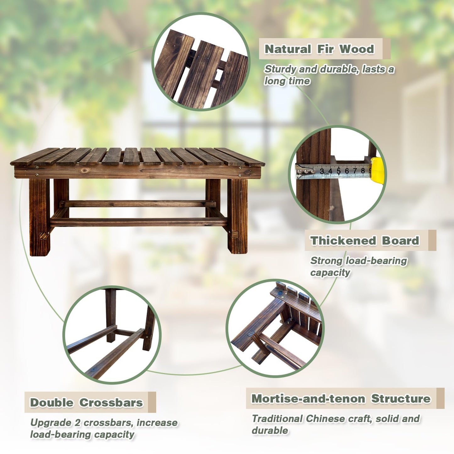 LSPYYDS Outdoor Garden Bench, 2-Person Wood Patio Bench Weatherproof Backless Bench, Anti-Corrosion and Anti-Rust for Garden Lawn Porch Park Backyard (Carbonized, 35.5''/90cm)
