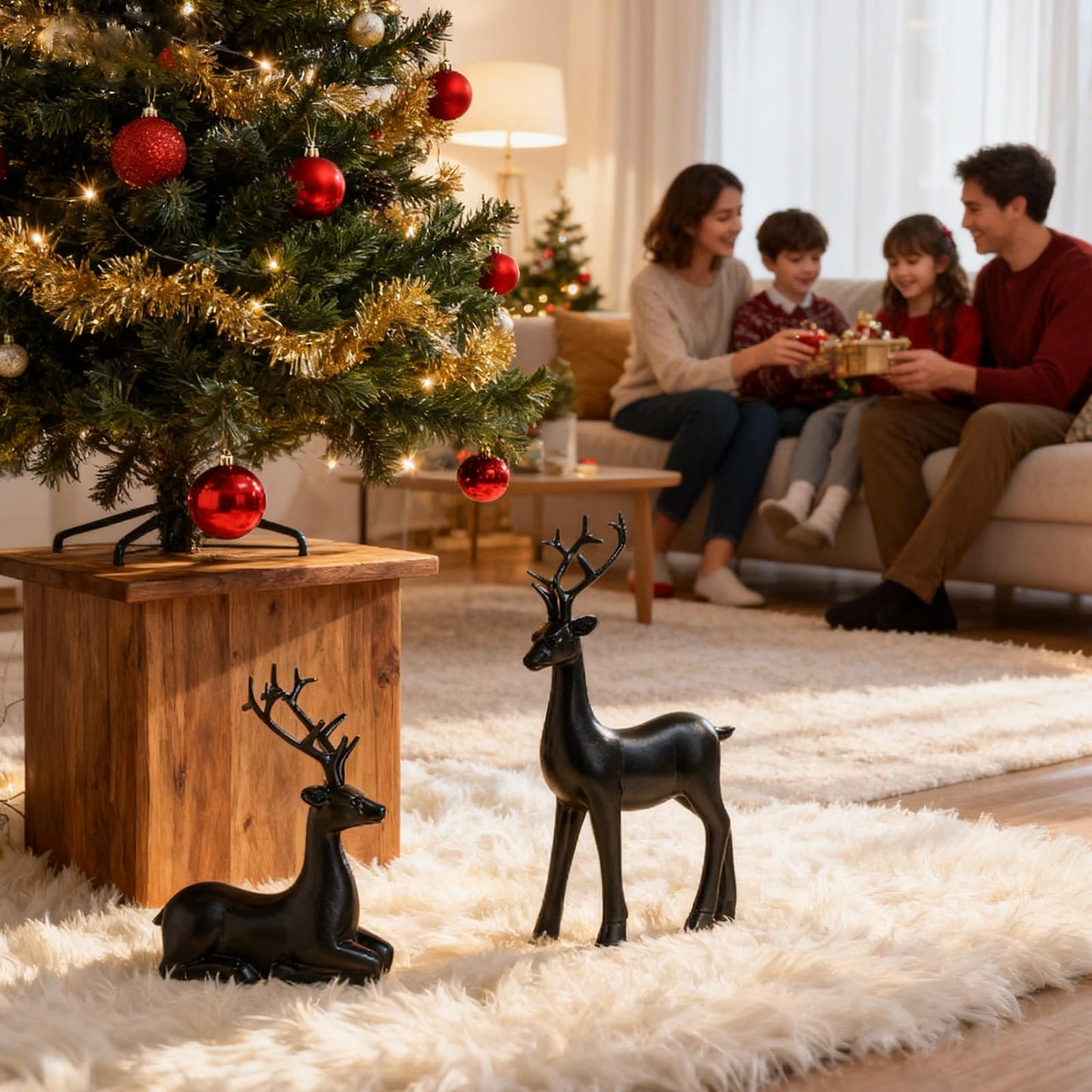 2PCS Christmas Training Deer Modern Elk Sculpture Exquisite Warm Home Decoration Deer Image Christmas Ornaments Country Style Halloween Christmas New Year Gift (Black)